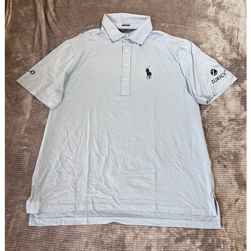 Polo Golf Ralph Lauren‎ Mens XL Stretch Lisle Polo Shirt Light Blue Zurich Logo